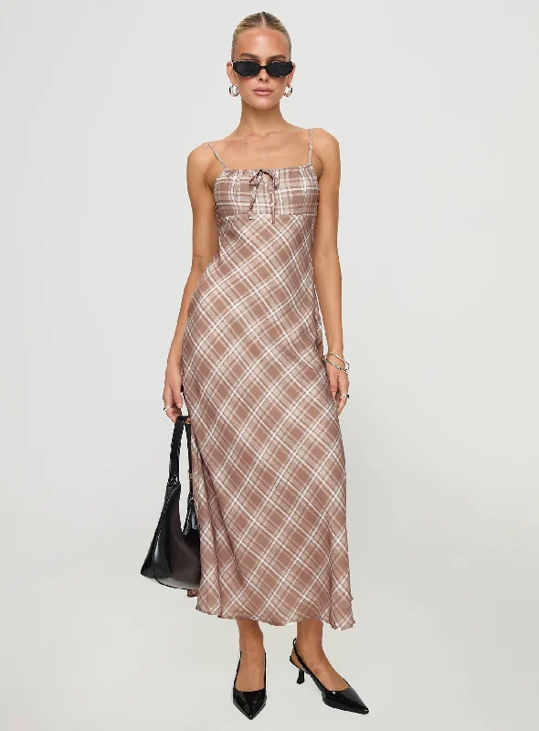 Wallin Maxi Dress Brown Check