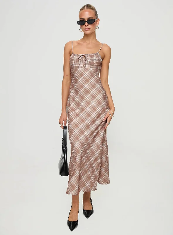 Wallin Maxi Dress Brown Check