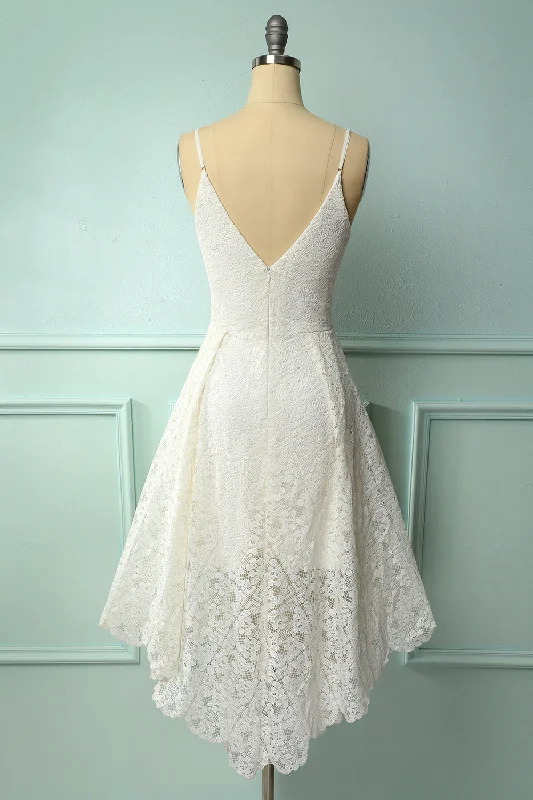 White Lace Asymmetrical Dress