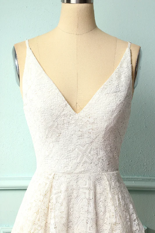 White Lace Asymmetrical Dress