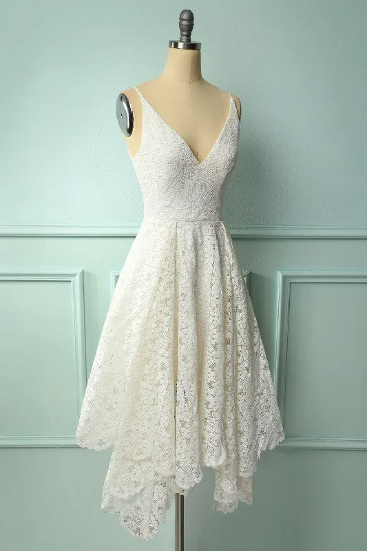 White Lace Asymmetrical Dress