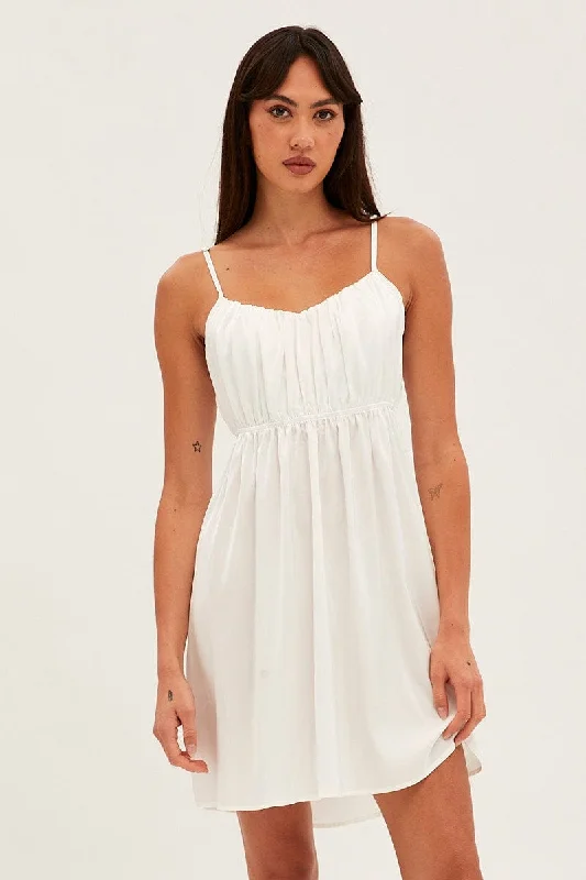 White Nightie Sleeveless Scoop Necksatin Slip Dress