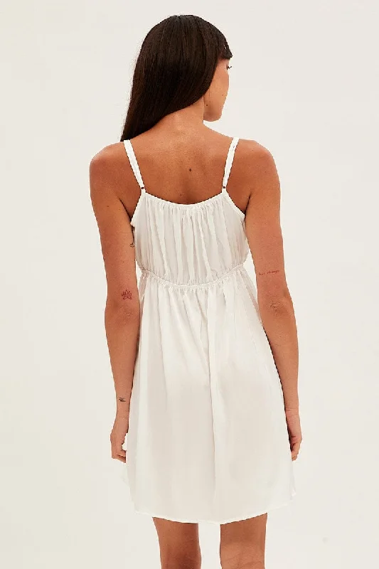 White Nightie Sleeveless Scoop Necksatin Slip Dress