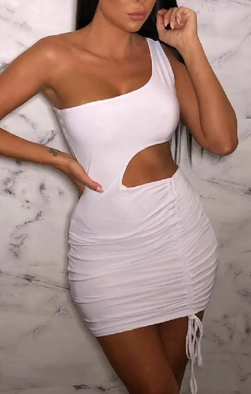 White One Shoulder Cut Out Mini Dress - Jolie