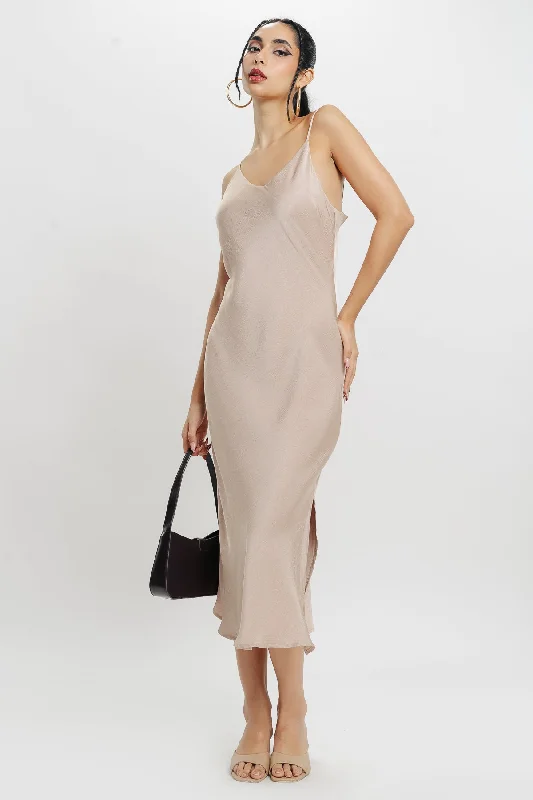 Champagne Satin Slip Dress