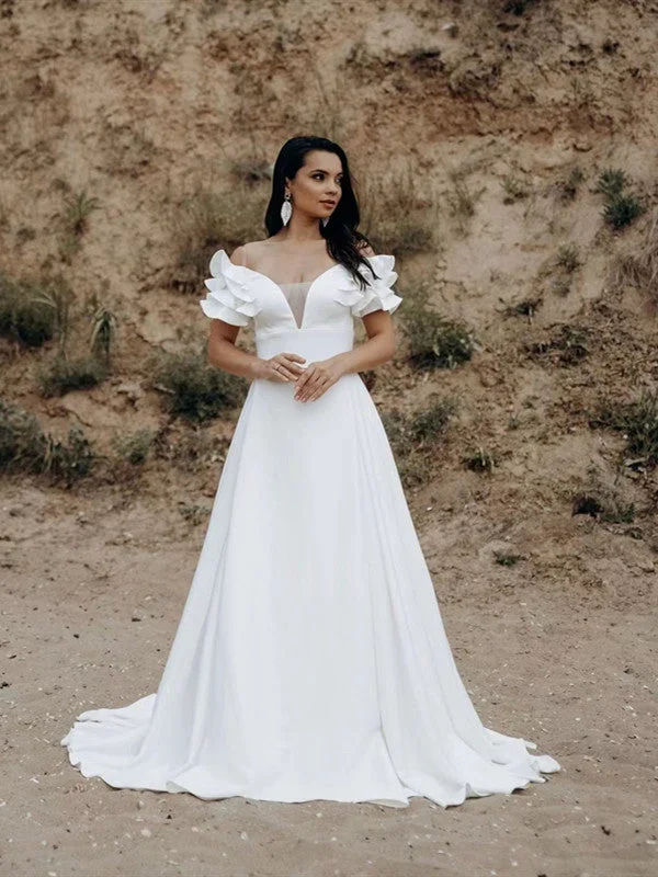 A-line off Shoulder Wedding Dresses, Popular Beach Wedding Dresses, 2022 Newest Bridal Gowns