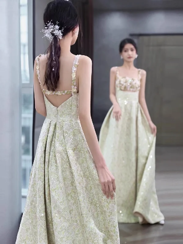 A-line Appliques Girl Graduation Prom Dresses, Sequins Newest Long Prom Dresses, Wedding Party Dresses