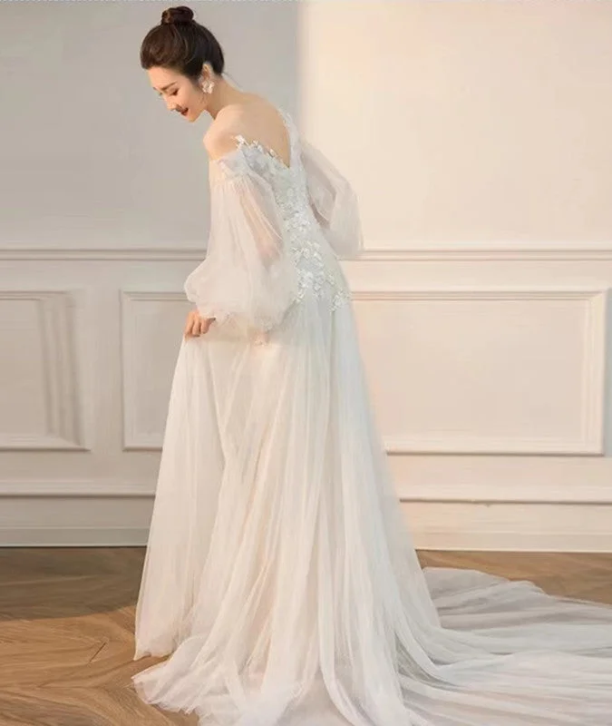 A-line Popular Wedding Gowns, Long Sleeves Lace Bridal Gowns, Newest Wedding Dresses