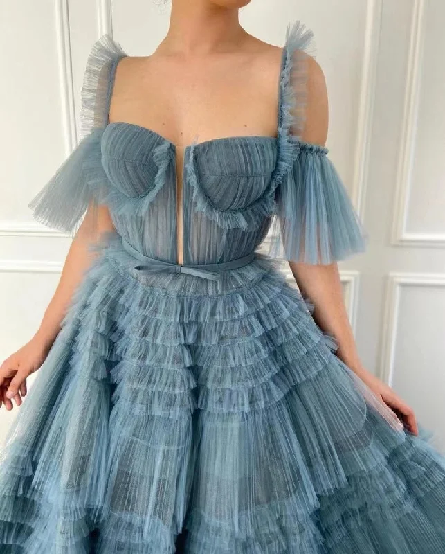 Elegant A-line Puffy Long Prom Dresses, Fashion Girl Graduation Party Dresses, Wedding Dresses