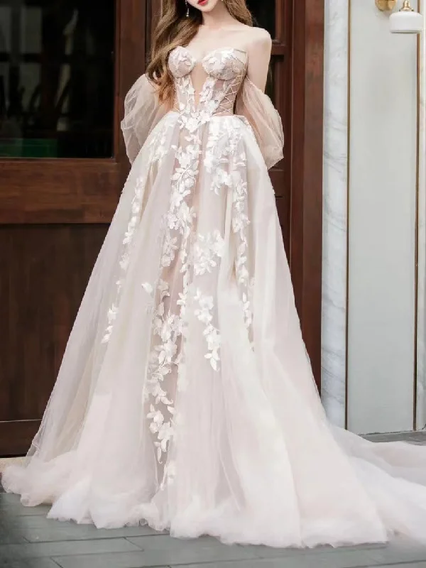 Elegant A-line Tulle Wedding Dresses, Lace Popular Bridal Gowns, Newest Wedding Guest Dresses