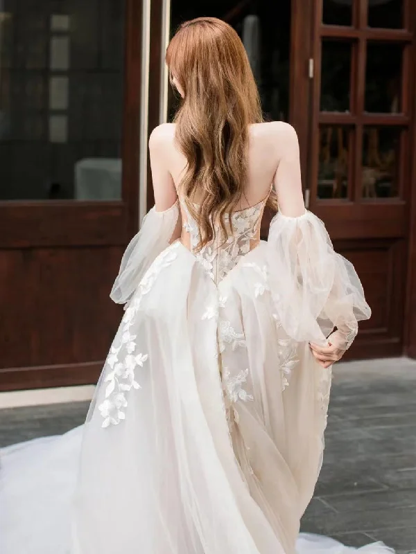 Elegant A-line Tulle Wedding Dresses, Lace Popular Bridal Gowns, Newest Wedding Guest Dresses