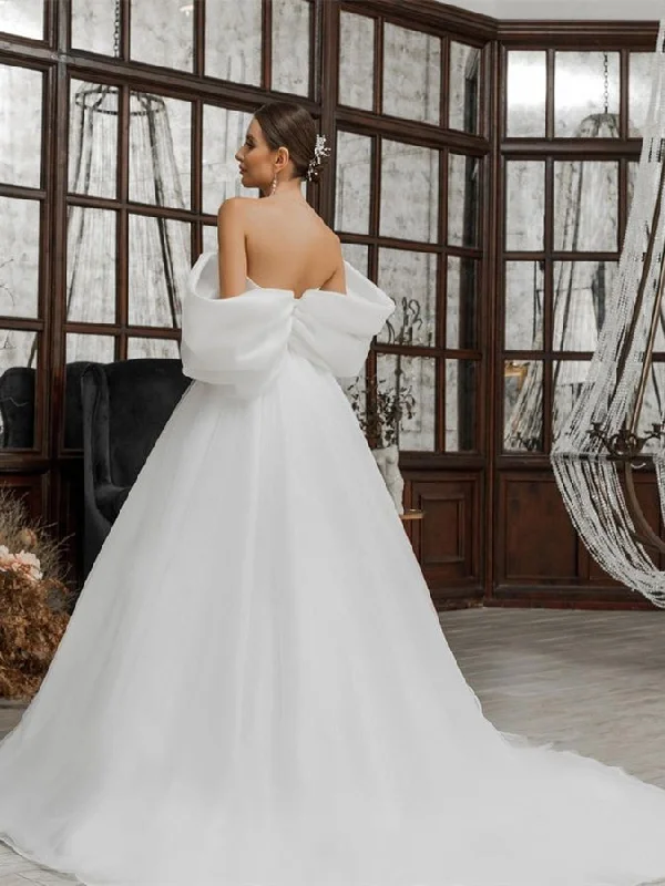 Gorgeous A-line Organza Tulle Wedding Dresses With Dramatic Sleeves, 2023 Wedding Dresses, Long Wedding Dresses, Bridal Gown