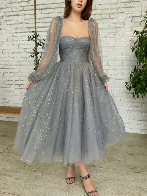 Grey Star Tulle Gown, Newest Prom Dresses, Party Dresses, Affordable Prom Dresses, 2022 Prom Dresses, RC039