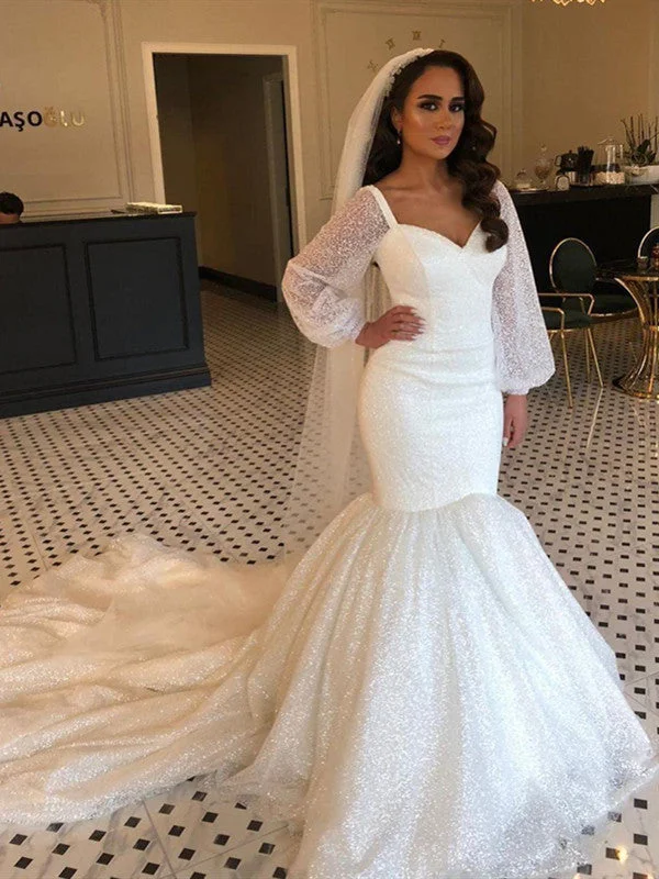 Long Sleeves Mermaid Newest Bridal Gowns, Fashion Design Popular Wedding Dresses