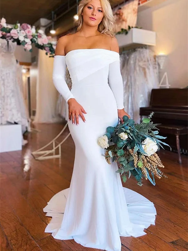 Long Sleeves Mermaid Wedding Dresses, Simple Design Bridal Gowns, Popukar Wedding Dresses