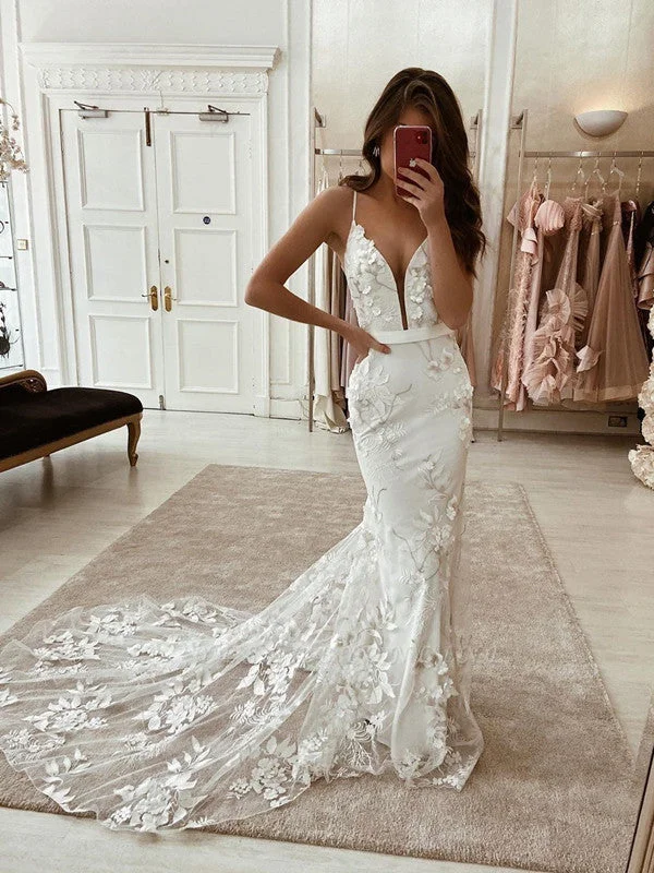 Mermaid Popular Wedding Dresses, Fancy Appliques Elegant Wedding Dresses