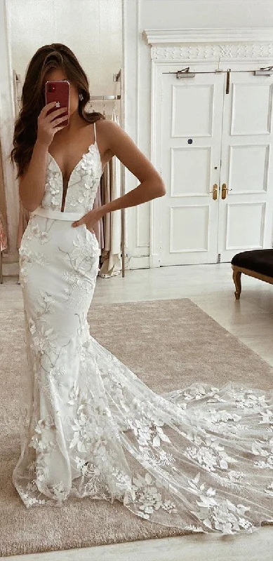 Mermaid Popular Wedding Dresses, Fancy Appliques Elegant Wedding Dresses