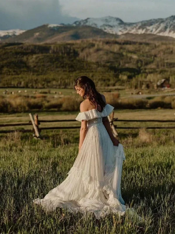 Off the Shoulder A-line Wedding Dresses, Boho Wedding Dresses, Bridal Gown, Newest Wedding Dresses