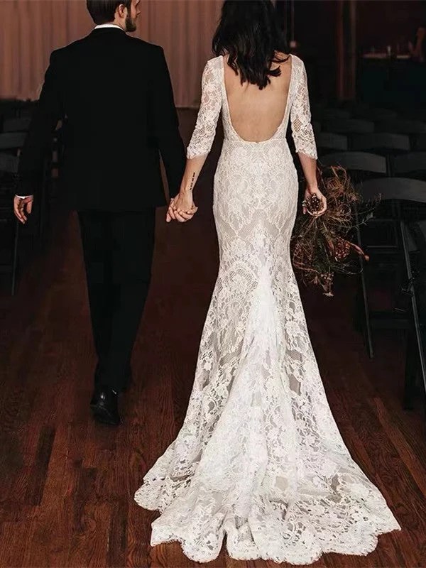 Open Back Popular Bridal Gowns, Lace Mermaid 2022 Wedding Dresses, Newest Bridal Gowns