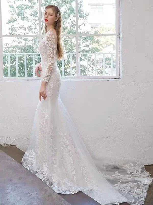 Popular Lace Design Wedding Dresses, Newest Long Sleeves Bridal Gowns, Fashion Wedding Dresses