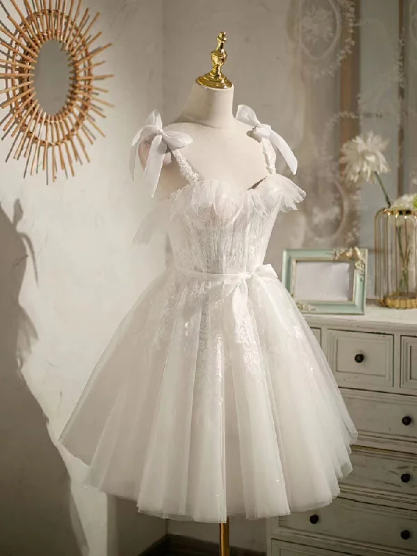 Short A-line Wedding Dresses, Mini Lace Fashion Wedding Party Dresses, Tulle Homecoming Dresses