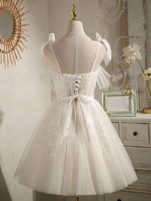 Short A-line Wedding Dresses, Mini Lace Fashion Wedding Party Dresses, Tulle Homecoming Dresses