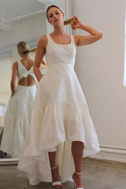 Square Neckline Simple Hi-low Wedding Gown, Newest Wedding Dresses, Bridal Gown