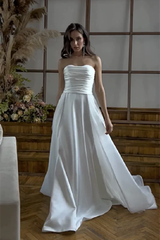 Strapless A-line Wedding Dresses, Newest 2024 Long Prom Dresses, Popular Simple Bridal Gowns