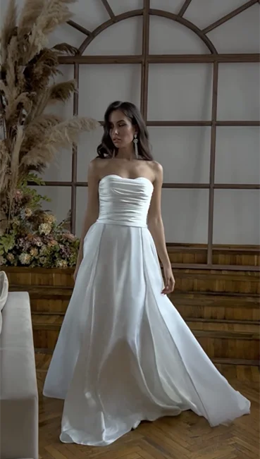 Strapless A-line Wedding Dresses, Newest 2024 Long Prom Dresses, Popular Simple Bridal Gowns