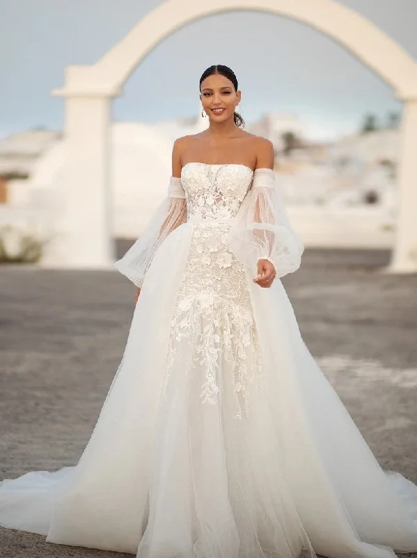 Strapless Lace Wedding Dresses, Popular A-line Bridal Gowns, Newest Elegant Wedding Dresses