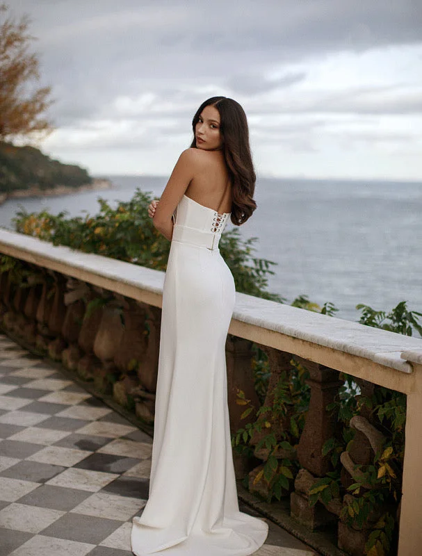 Strapless Simple Wedding Dresses, Side Slit Mermaid Bridal Gowns, Newest 2023 Wedding Dresses