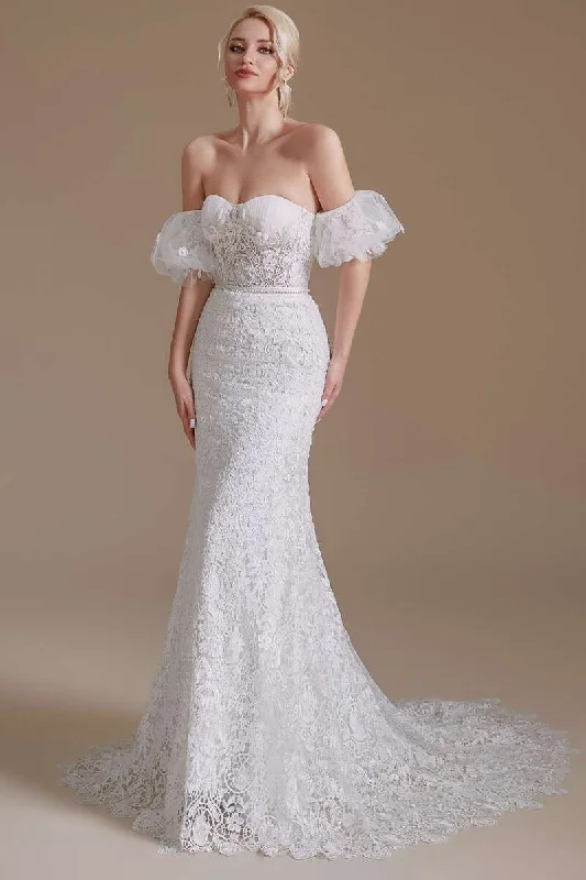 Strapless Sweetheart Wedding Dresses, Mermaid Lace Bridal Gowns, Newest Wedding Dresses