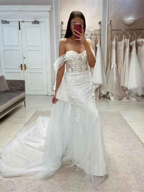 Sweetheart Off Shoulder Wdding Dresses, Newest 2023 Wedding Dresses, Popular Lace Bridal Gowns