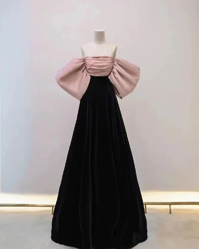 Velvet A-line Newest Long Prom Dresses, Elegant Wedding Guest Dresses, Bridesmaid Dresses