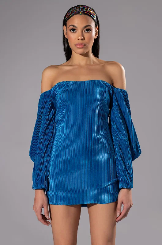 FAYE OFF THE SHOULDER PLEATED MINI DRESS