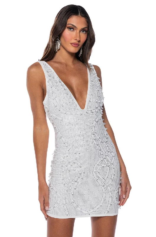 LIKE MAGIC EMBELLISHED DEEP V MINI DRESS