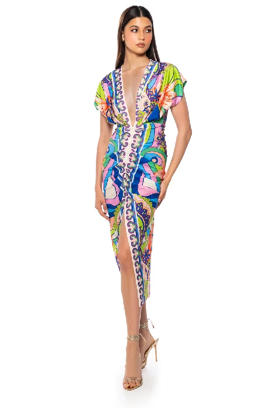 TROPICAL DAYS V NECK DRESS