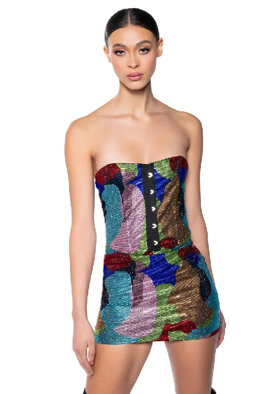 WORK OF ART RHINESTONE MINI DRESS