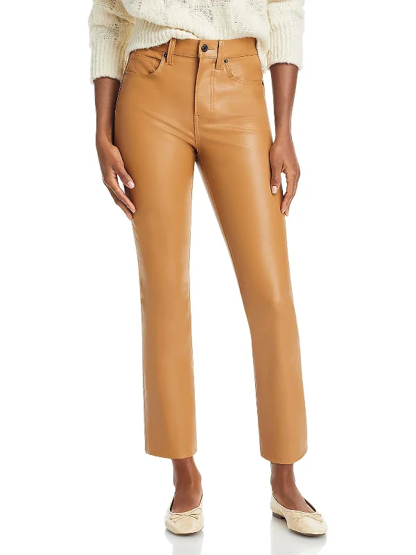 Steals and Deals Await!Carly Womens Faux Leather High Rise Flared Jeans