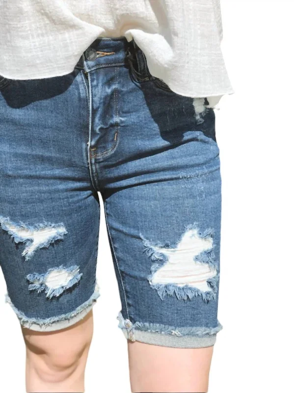 Shop Now and Save!Destroyed Bermuda Shorts In Dark Wash