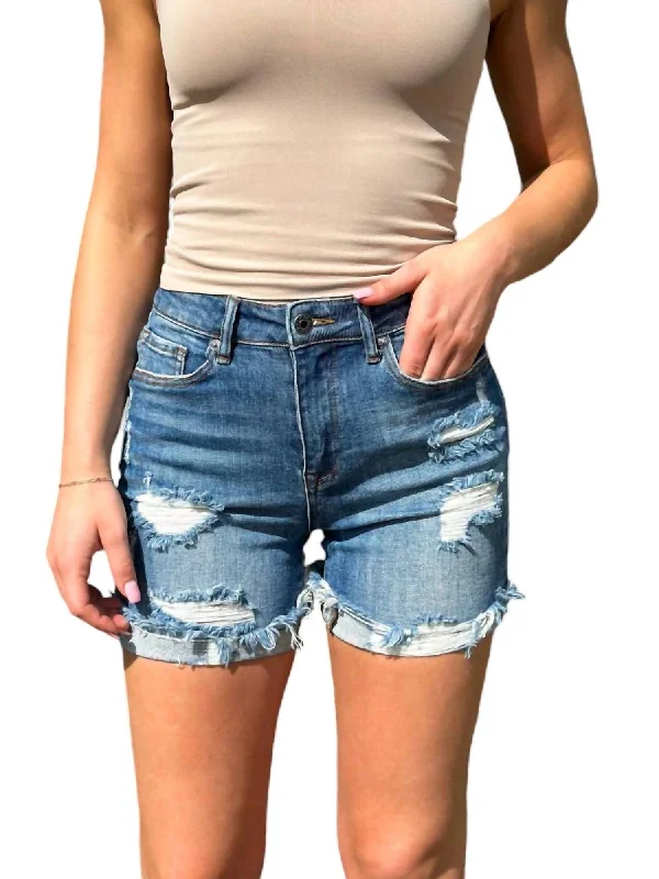 Huge Savings – Act Now!Distressed Cuffed Shorts In Medium Wash