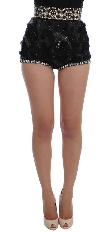 Time to Snag a Bargain!Dolce & Gabbana Crystal Sequined Silk High Waist Women's Shorts Time to Snag a Bargain!Dolce & Gabbana Crystal Sequined Silk High Waist Women's Shorts