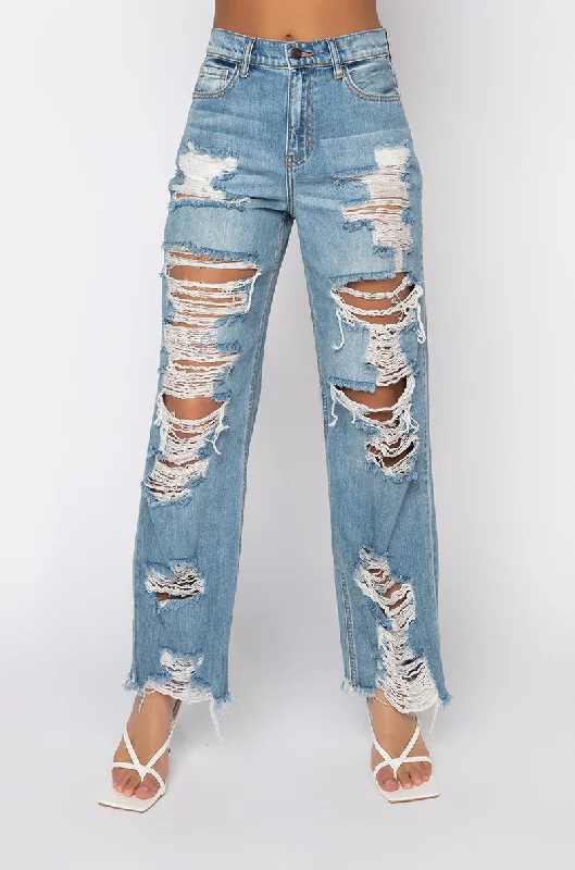The Best Offers Are Here!ELLA BELLA HIGH RISE WIDE LEG DISTRESSED JEANS