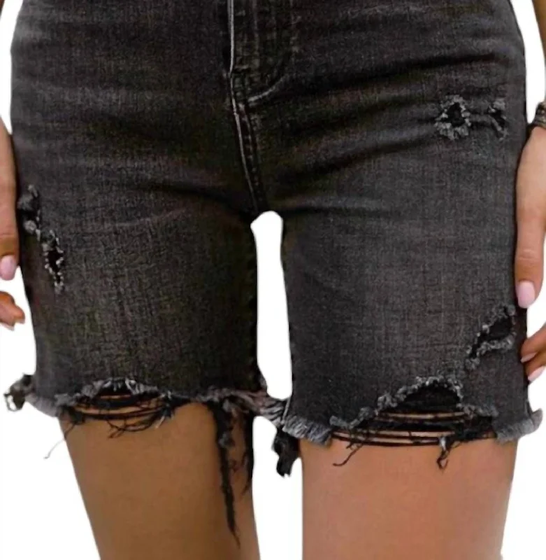 Save Like Never Before!High-Waisted Washed Distressed Shorts In Black