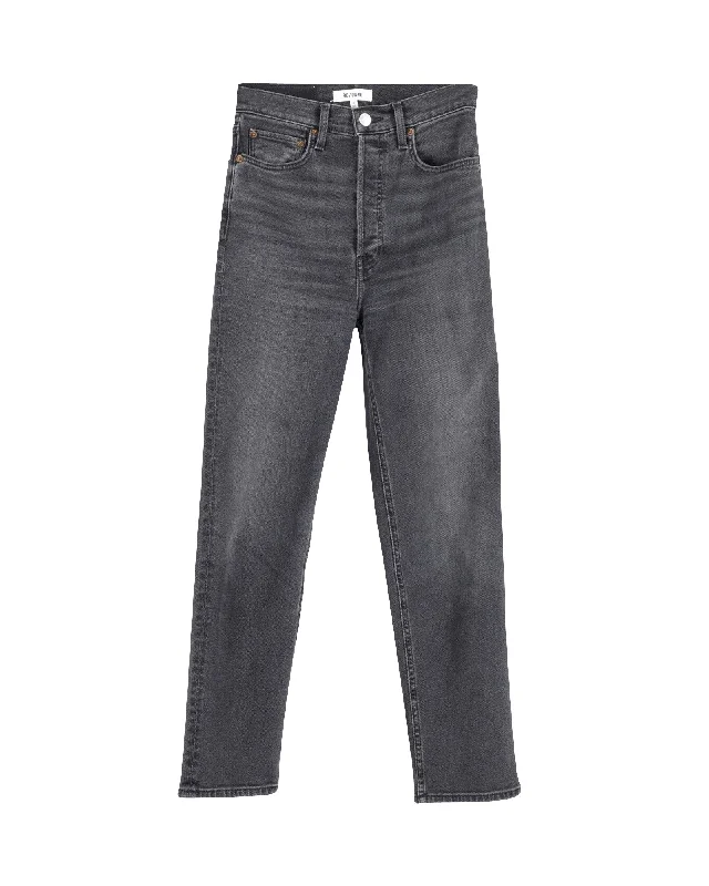 Unlock Huge Savings Now!Re/done 70s Faded High-Rise Straight Leg Jeans in Grey Cotton