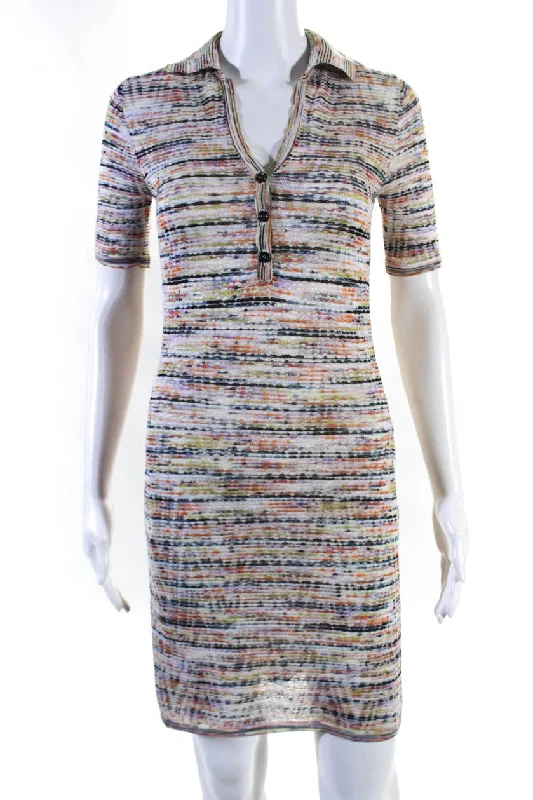 Seasonal Sale – Shop Now!35) Missoni Womens Collared V Neck Short Sleeve Knitted Midi Dress Multi Seasonal Sale – Shop Now!35) Missoni Womens Collared V Neck Short Sleeve Knitted Midi Dress Multi