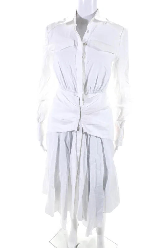 Bigger Savings, Better Shopping!Acler Women's Long Sleeves Button Down Asymmetrical Midi Dress White