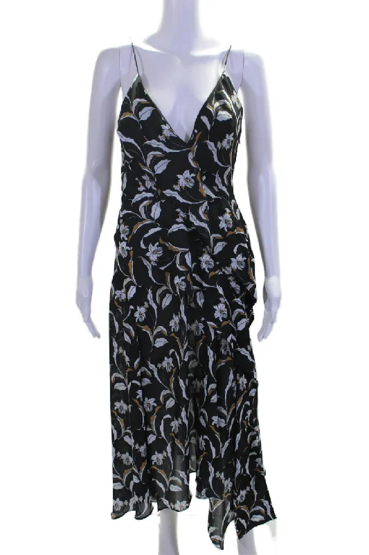 Hurry, Sale Ends Soon!Acler Womens Side Zip Spaghetti Strap V Neck Floral Midi Dress Black