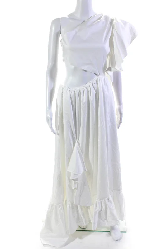 Flash Sale – Act Fast!Adeam Womens Cut Out One Shoulder Odori Midi Dress White Cotton