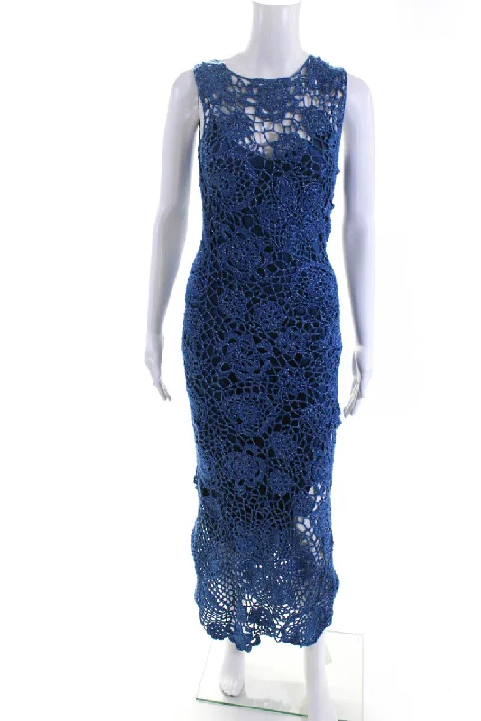 Save More with Every Purchase!Alejandra Alonso Rojas Womens Twi Lurex Metallic Crochet Midi Dress Blue